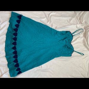 Blue Dress with Navy Crochet Detail